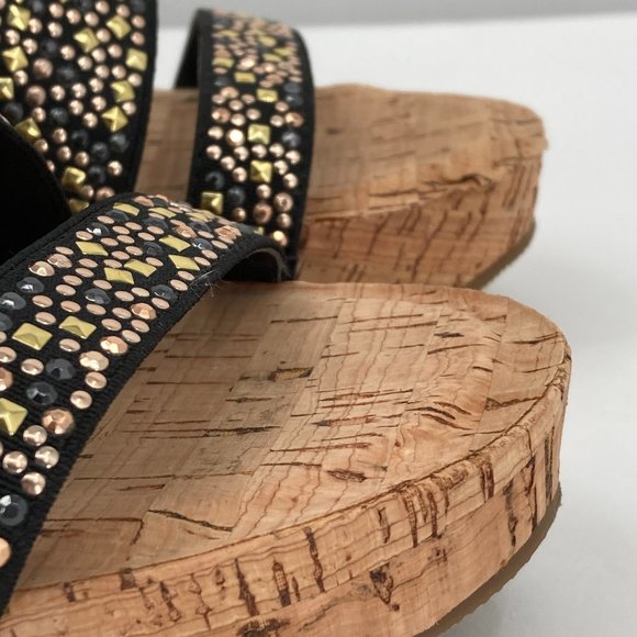 XOXO Benji Studs Cross Strap Metallic Cork Wedge Slide-on Sandals - Picture 10 of 11